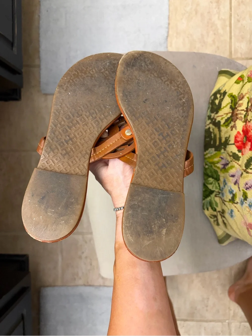Tory Burch chestnut Miller sandals Women's Brown Leather Cutout Toe-Post Sandals